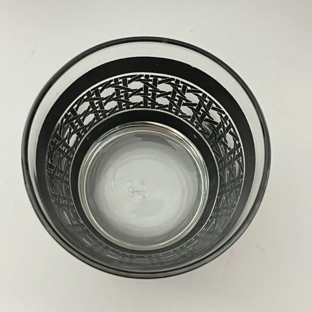 Libbey Glasses Vintage Black 22K Gold Basket Weave MCM Rocks Barware Set of 4